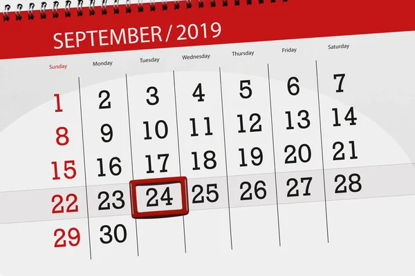 Kalendář kalendáře pro měsíc září 2019, konečný den, 24, úterý — Stock fotografie