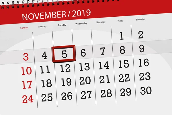 Calendário planejador para o mês novembro 2019, data limite, 5, t — Fotografia de Stock