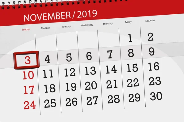 Calendar planner for the month november 2019, deadline day, 3, s — Stock Photo, Image