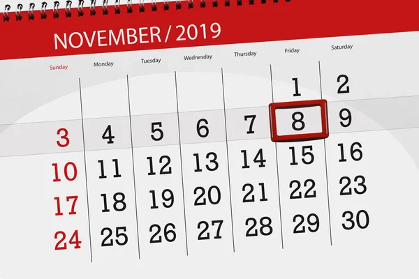 Kalenderplaner für den Monat November 2019, Deadline, 8, f — Stockfoto