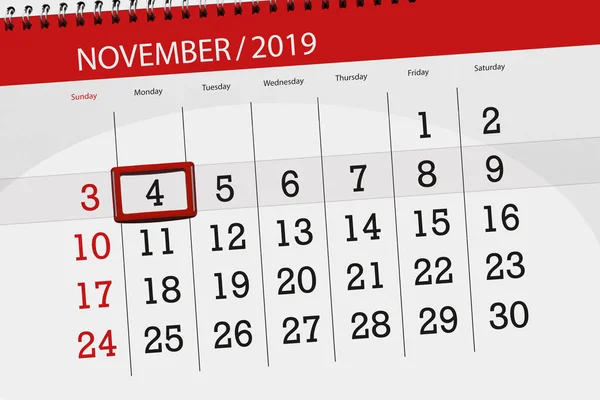 Calendar planner for the month november 2019, deadline day, 4, m — Stock Photo, Image