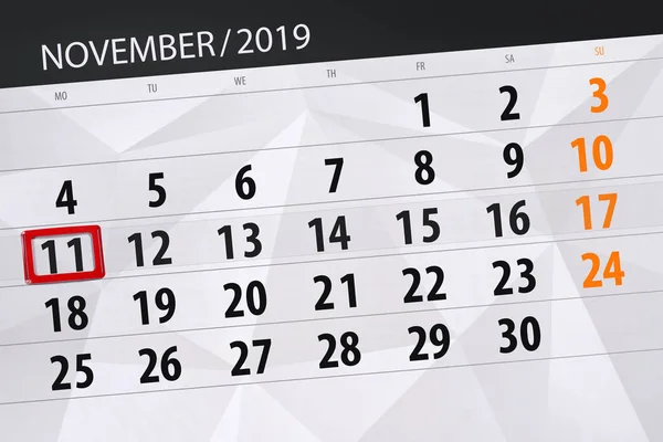 Планировщик календаря на ноябрь 2019, крайний срок, 11 , — стоковое фото
