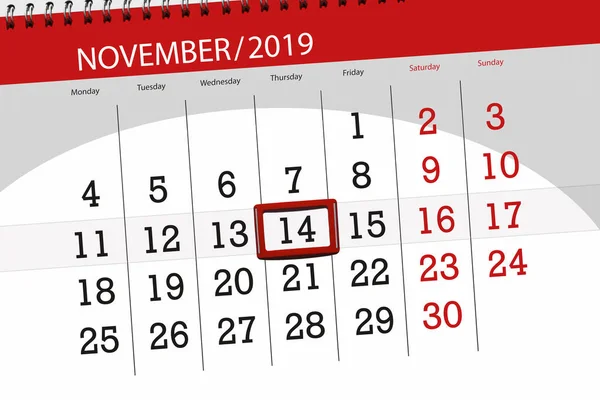 Kasım 2019 ayın takvim planlayıcısı, son gün, 14., — Stok fotoğraf