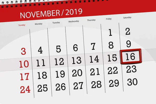 Kalenderblatt für den Monat November 2019, Deadline: 16., — Stockfoto