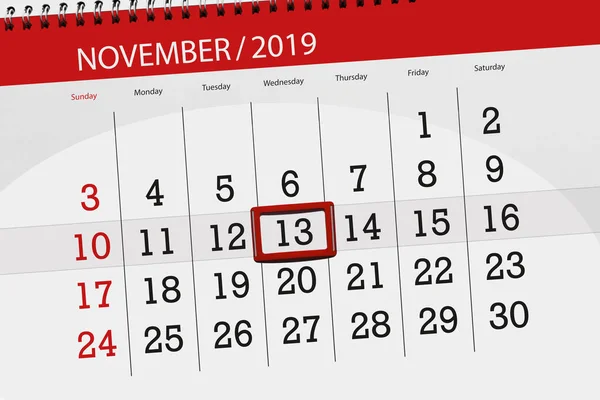 Kalenderblatt für den Monat November 2019, Deadline: 13., — Stockfoto