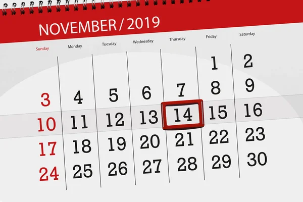 Calendário planejador para o mês novembro 2019, data limite, 14 , — Fotografia de Stock
