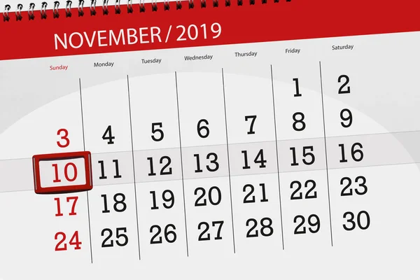 Kalenderblatt für den Monat November 2019, Deadline: 10., — Stockfoto