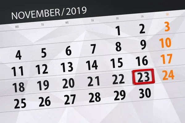 Планировщик календаря на ноябрь 2019, крайний срок, 23 , — стоковое фото