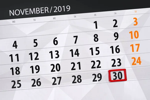 Kalendář plánovač na měsíc listopad 2019, termín den, 30, — Stock fotografie