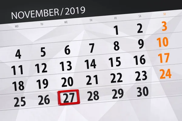 Планировщик календаря на ноябрь 2019, крайний срок, 27 , — стоковое фото
