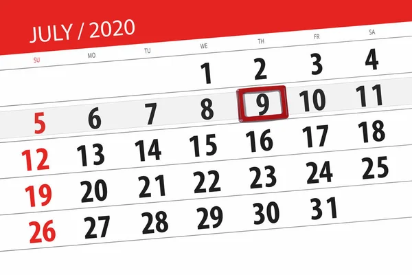 Kalenderplanner Voor Maand Juli 2020 Deadline Dag Donderdag — Stockfoto