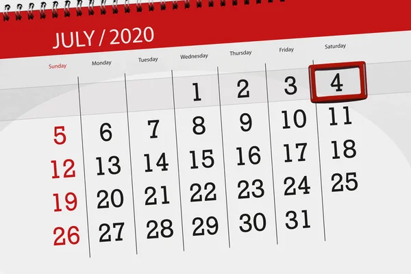 Calendário Planejador Para Mês Julho 2020 Data Limite Sábado — Fotografia de Stock