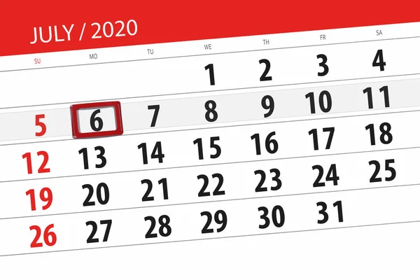 Kalenderplanner Voor Maand Juli 2020 Deadline Dag Maandag — Stockfoto