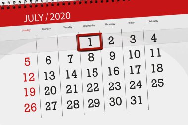 Temmuz 2020 takvim planlayıcısı, son gün, 1, Çarşamba.