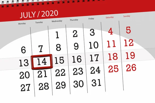 Kalender Planerare För Månaden Juli 2020 Deadline Dag Tisdag — Stockfoto