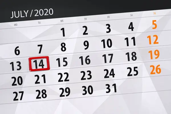 Planificator Calendar Pentru Luna Iulie 2020 Data Limită Marți — Fotografie, imagine de stoc