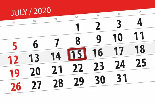 Kalenderplanner Voor Maand Juli 2020 Deadline Dag Woensdag — Stockfoto