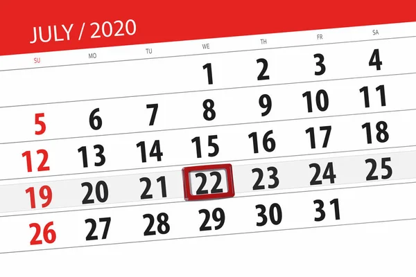 Kalenderplanner Voor Maand Juli 2020 Deadline Dag Woensdag — Stockfoto