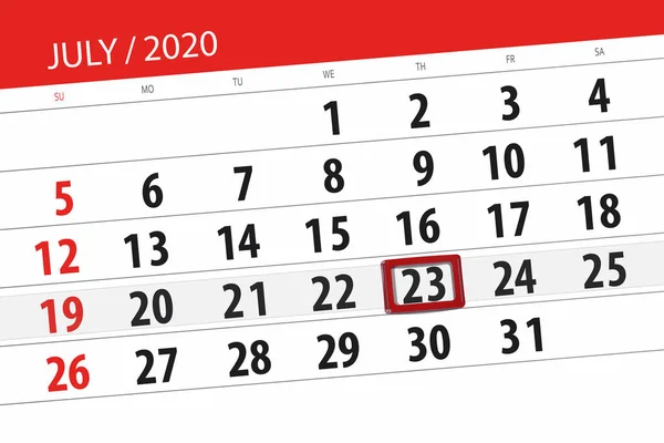 Kalender Planerare För Månaden Juli 2020 Deadline Dag Torsdag — Stockfoto