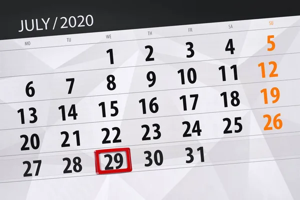Planificator Calendar Pentru Luna Iulie 2020 Data Limită Miercuri — Fotografie, imagine de stoc