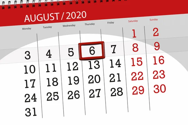 Kalenderplanner Voor Maand Augustus 2020 Deadline Dag Donderdag — Stockfoto
