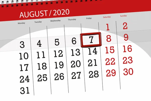 Kalender Planerare För Månaden Augusti 2020 Deadline Dag Fredag — Stockfoto