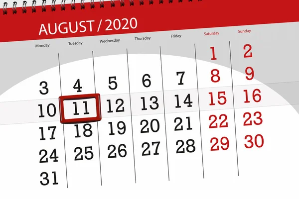 Kalenderplanner Voor Maand Augustus 2020 Deadline Dag Dinsdag — Stockfoto