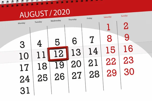 Kalenderplanner Voor Maand Augustus 2020 Deadline Dag Woensdag — Stockfoto