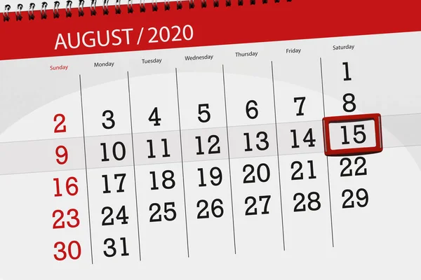 Kalender Planerare För Månaden Augusti 2020 Deadline Dag Lördag — Stockfoto