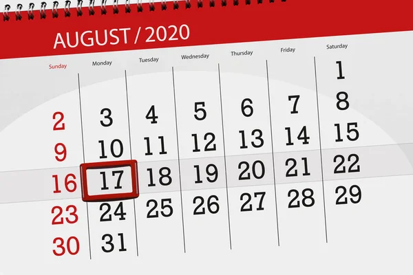 Kalender Planerare För Månaden Augusti 2020 Deadline Dag Måndag — Stockfoto