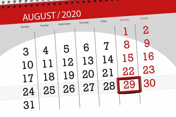 Kalenderplanner Voor Maand Augustus 2020 Deadline Dag Zaterdag — Stockfoto