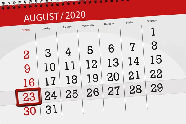 Kalender Planerare För Månaden Augusti 2020 Deadline Dag Söndag — Stockfoto