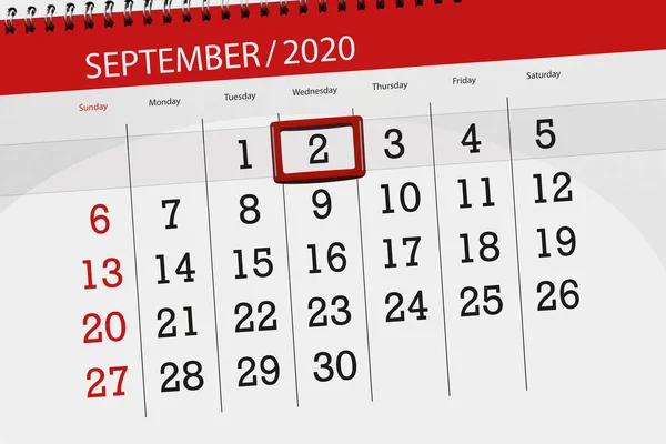 Kalenderblatt Für Den Monat September 2020 Deadline Mittwoch — Stockfoto