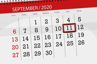 Ayın takvim planlayıcısı Eylül 2020, son gün, 11 Eylül, Cuma.