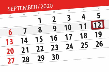 Ayın takvim planlayıcısı Eylül 2020, son gün, 12, Cumartesi.
