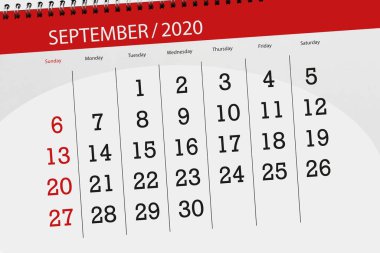 Ayın takvim planlayıcısı Eylül 2020, son gün.