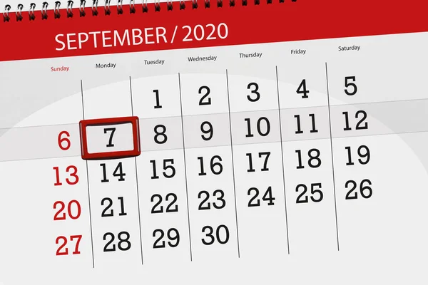 2020年9月 截止日期 星期一的日历计划 — 图库照片