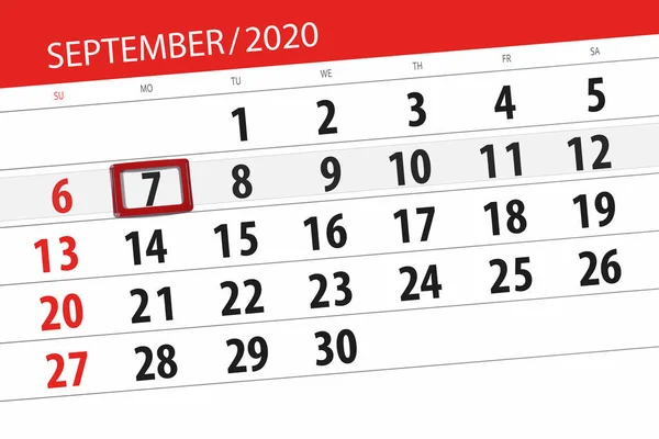 Kalender Planerare För Månaden September 2020 Deadline Dag Måndag — Stockfoto