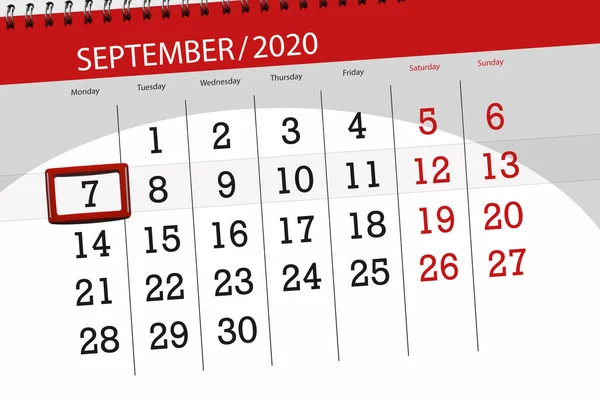 Agenda Mois Septembre 2020 Date Butoir Lundi — Photo