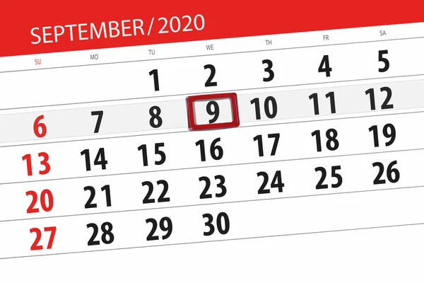 Kalender Planerare För Månaden September 2020 Deadline Dag Onsdag — Stockfoto