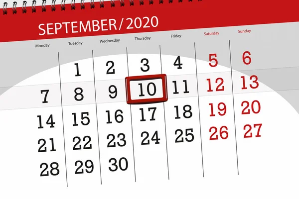 Kalenderplaner Für Den Monat September 2020 Einsendeschluss Donnerstag — Stockfoto