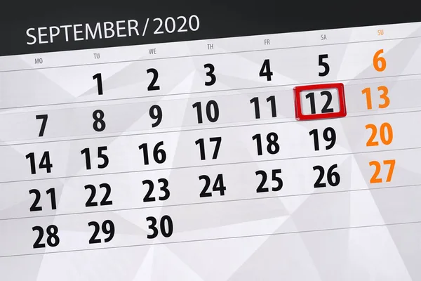 Calendário Planejador Para Mês Setembro 2020 Data Limite Sábado — Fotografia de Stock