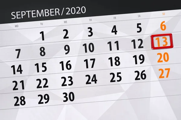 Calendário Planejador Para Mês Setembro 2020 Data Limite Domingo — Fotografia de Stock