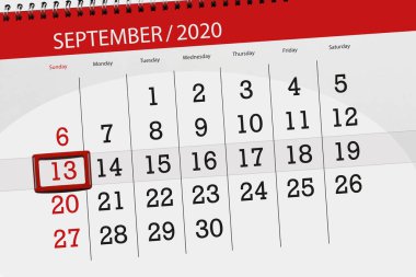 Ayın takvim planlayıcısı Eylül 2020, son gün, 13 Eylül, Pazar.
