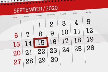 Ayın takvim planlayıcısı Eylül 2020, son gün, 15, Salı.