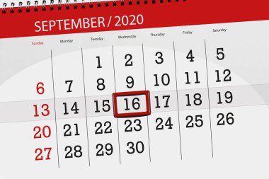 Ayın takvim planlayıcısı Eylül 2020, son gün, 16, Çarşamba.
