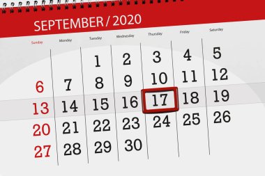 Ayın takvim planlayıcısı Eylül 2020, son gün, 17, Perşembe..