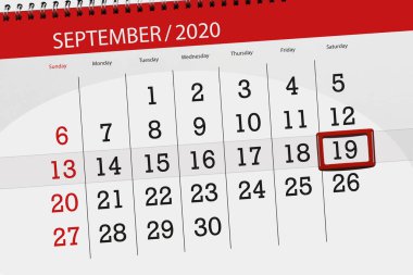 Ayın takvim planlayıcısı Eylül 2020, son gün, 19, Cumartesi..
