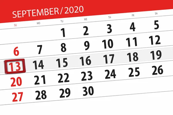 Kalender Planerare För Månaden September 2020 Deadline Dag Söndag — Stockfoto