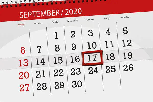 2020年9月1日 截止日期17日 星期四的日历计划 — 图库照片